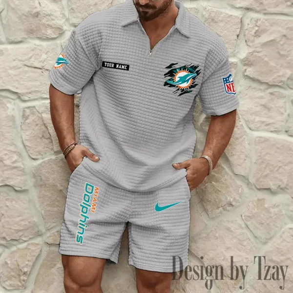 Miami Dolphins Men's Waffle Knit Short Sleeve Slim Fit Soft Summer And Shorts BSPTWHZSS267 - Image 6