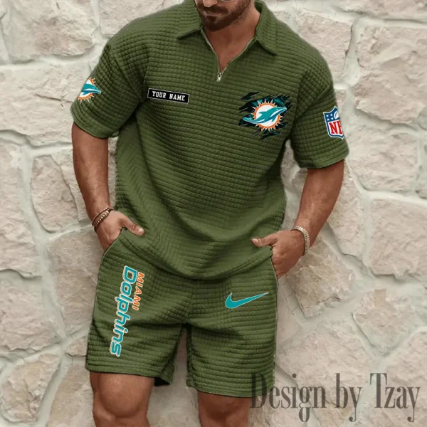 Miami Dolphins Men's Waffle Knit Short Sleeve Slim Fit Soft Summer And Shorts BSPTWHZSS267 - Image 7