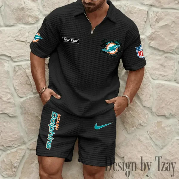 Miami Dolphins Men's Waffle Knit Short Sleeve Slim Fit Soft Summer And Shorts BSPTWHZSS267 - Image 3
