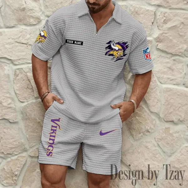 Minnesota Vikings Men's Waffle Knit Short Sleeve Slim Fit Soft Summer And Shorts BSPTWHZSS268