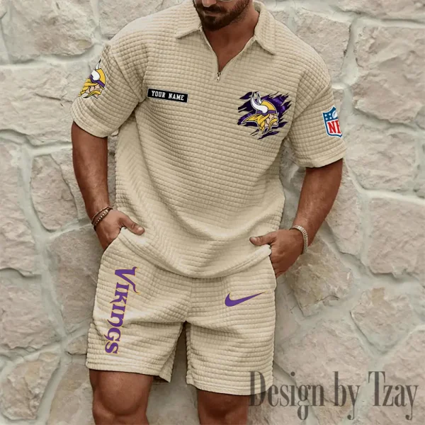 Minnesota Vikings Men's Waffle Knit Short Sleeve Slim Fit Soft Summer And Shorts BSPTWHZSS268 - Image 4