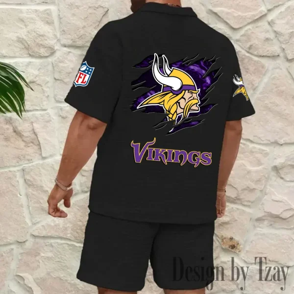 Minnesota Vikings Men's Waffle Knit Short Sleeve Slim Fit Soft Summer And Shorts BSPTWHZSS268 - Image 6