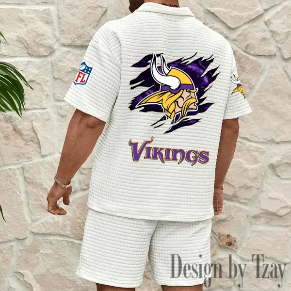 Minnesota Vikings Men's Waffle Knit Short Sleeve Slim Fit Soft Summer And Shorts BSPTWHZSS268 - Image 3