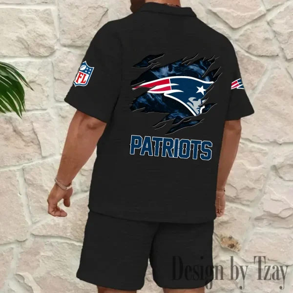 New England Patriots Men's Waffle Knit Short Sleeve Slim Fit Soft Summer And Shorts BSPTWHZSS269 - Image 2