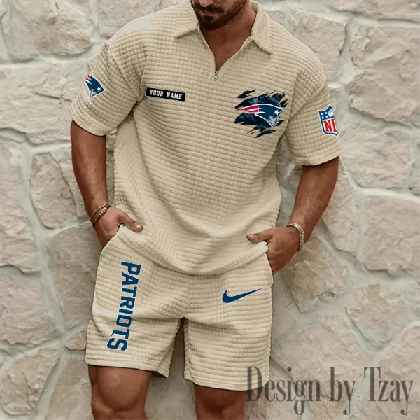 New England Patriots Men's Waffle Knit Short Sleeve Slim Fit Soft Summer And Shorts BSPTWHZSS269 - Image 7