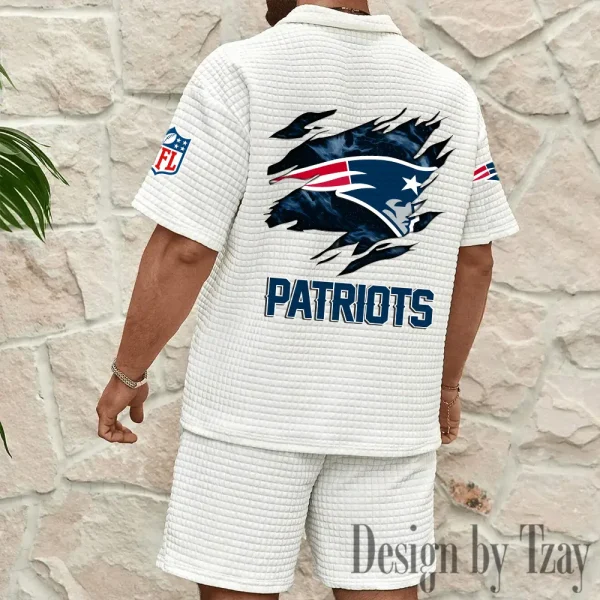 New England Patriots Men's Waffle Knit Short Sleeve Slim Fit Soft Summer And Shorts BSPTWHZSS269 - Image 5