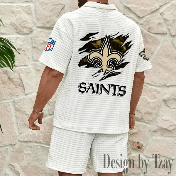 New Orleans Saints Men's Waffle Knit Short Sleeve Slim Fit Soft Summer And Shorts BSPTWHZSS270 - Image 3