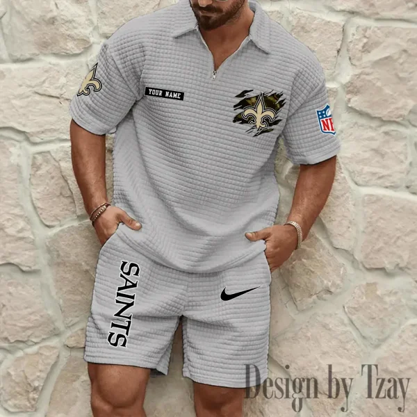 New Orleans Saints Men's Waffle Knit Short Sleeve Slim Fit Soft Summer And Shorts BSPTWHZSS270 - Image 6