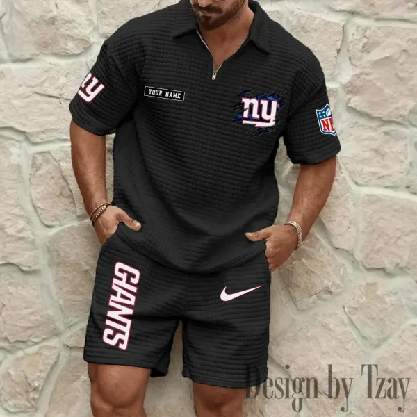 New York Giants Men's Waffle Knit Short Sleeve Slim Fit Soft Summer And Shorts BSPTWHZSS271 - Image 3