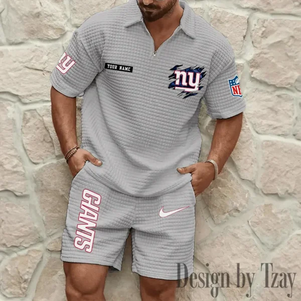New York Giants Men's Waffle Knit Short Sleeve Slim Fit Soft Summer And Shorts BSPTWHZSS271 - Image 5