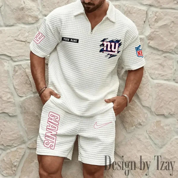 New York Giants Men's Waffle Knit Short Sleeve Slim Fit Soft Summer And Shorts BSPTWHZSS271