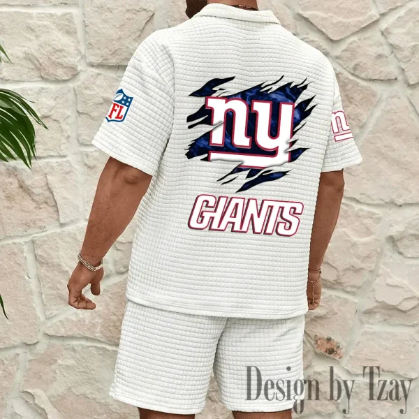 New York Giants Men's Waffle Knit Short Sleeve Slim Fit Soft Summer And Shorts BSPTWHZSS271 - Image 2