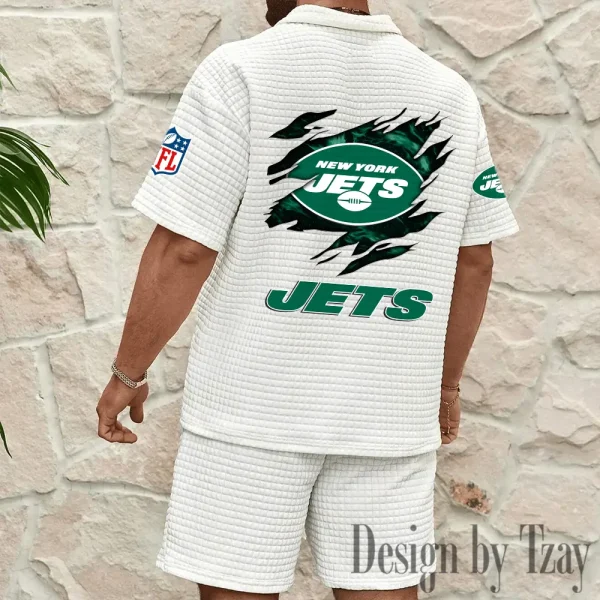 New York Jets Men's Waffle Knit Short Sleeve Slim Fit Soft Summer And Shorts BSPTWHZSS272 - Image 3
