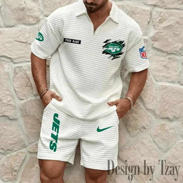 New York Jets Men's Waffle Knit Short Sleeve Slim Fit Soft Summer And Shorts BSPTWHZSS272 - Image 2