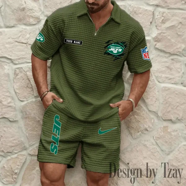 New York Jets Men's Waffle Knit Short Sleeve Slim Fit Soft Summer And Shorts BSPTWHZSS272