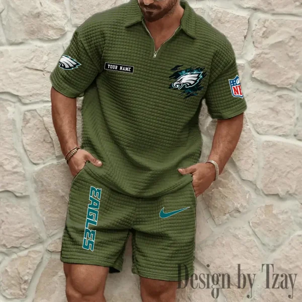 Philadelphia Eagles Men's Waffle Knit Short Sleeve Slim Fit Soft Summer And Shorts BSPTWHZSS273 - Image 2