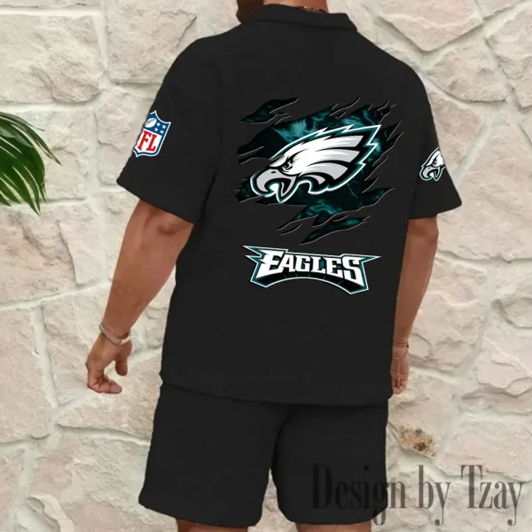 Philadelphia Eagles Men's Waffle Knit Short Sleeve Slim Fit Soft Summer And Shorts BSPTWHZSS273 - Image 4