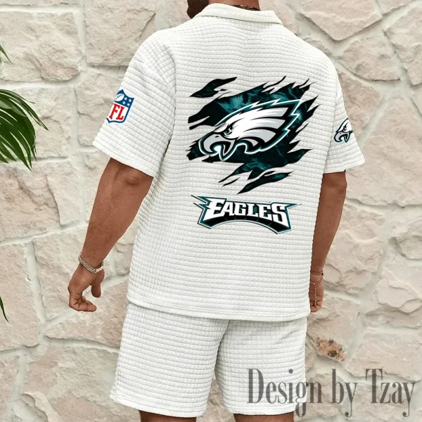 Philadelphia Eagles Men's Waffle Knit Short Sleeve Slim Fit Soft Summer And Shorts BSPTWHZSS273 - Image 6