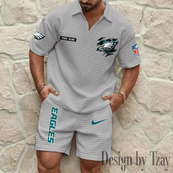Philadelphia Eagles Men's Waffle Knit Short Sleeve Slim Fit Soft Summer And Shorts BSPTWHZSS273