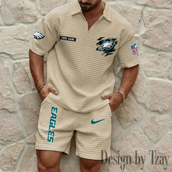 Philadelphia Eagles Men's Waffle Knit Short Sleeve Slim Fit Soft Summer And Shorts BSPTWHZSS273 - Image 7