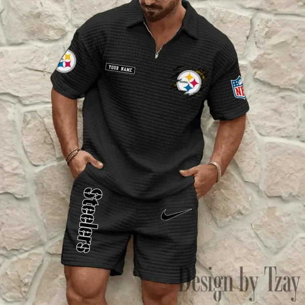 Pittsburgh Steelers Men's Waffle Knit Short Sleeve Slim Fit Soft Summer And Shorts BSPTWHZSS274 - Image 2