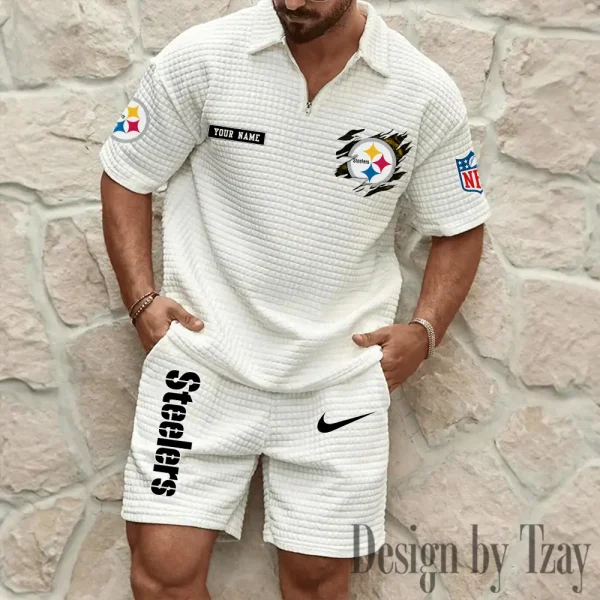Pittsburgh Steelers Men's Waffle Knit Short Sleeve Slim Fit Soft Summer And Shorts BSPTWHZSS274 - Image 4