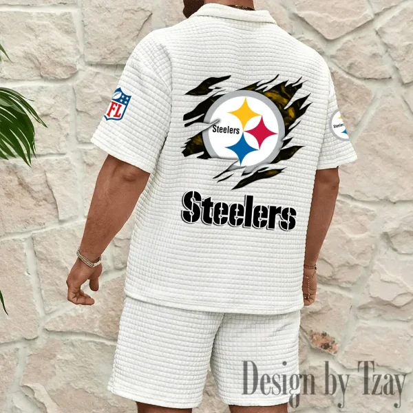 Pittsburgh Steelers Men's Waffle Knit Short Sleeve Slim Fit Soft Summer And Shorts BSPTWHZSS274 - Image 5