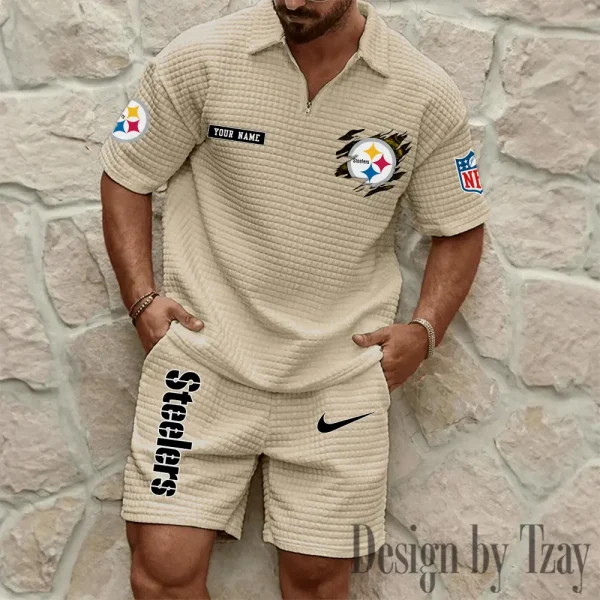 Pittsburgh Steelers Men's Waffle Knit Short Sleeve Slim Fit Soft Summer And Shorts BSPTWHZSS274