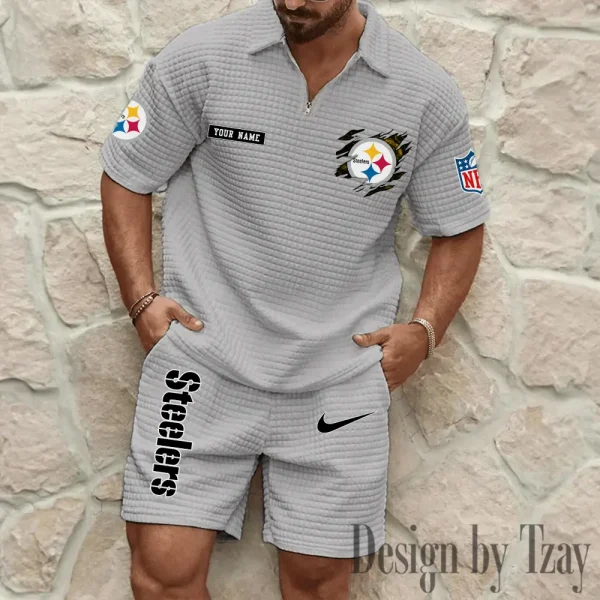 Pittsburgh Steelers Men's Waffle Knit Short Sleeve Slim Fit Soft Summer And Shorts BSPTWHZSS274 - Image 6