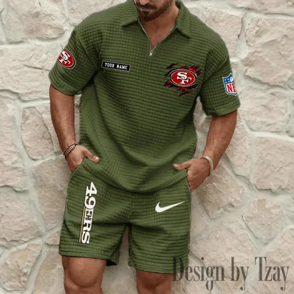 San Francisco 49ers Men's Waffle Knit Short Sleeve Slim Fit Soft Summer And Shorts BSPTWHZSS275 - Image 3