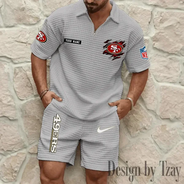 San Francisco 49ers Men's Waffle Knit Short Sleeve Slim Fit Soft Summer And Shorts BSPTWHZSS275 - Image 4