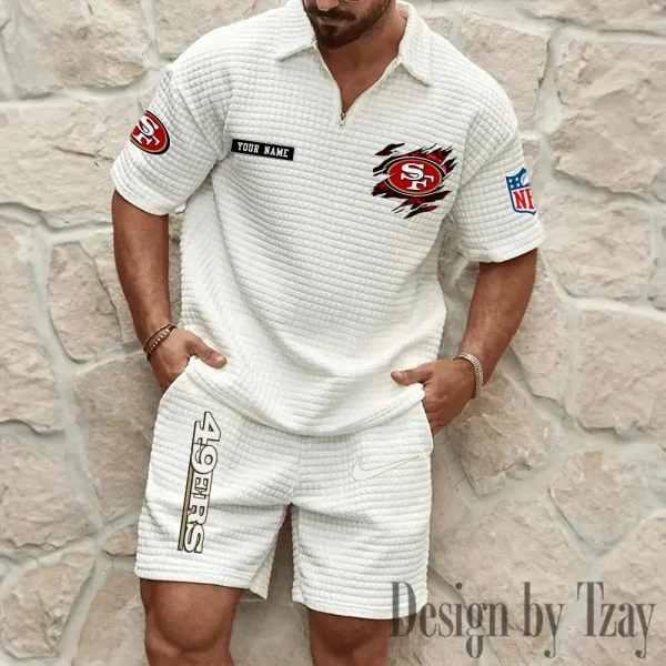 San Francisco 49ers Men's Waffle Knit Short Sleeve Slim Fit Soft Summer And Shorts BSPTWHZSS275