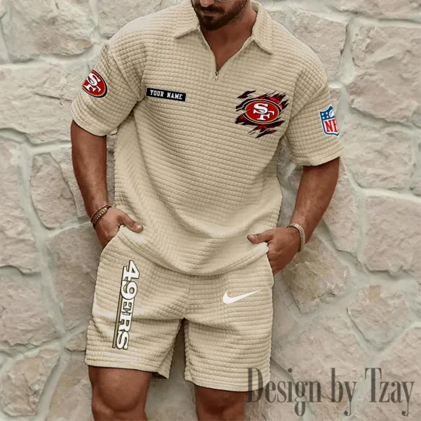 San Francisco 49ers Men's Waffle Knit Short Sleeve Slim Fit Soft Summer And Shorts BSPTWHZSS275 - Image 7