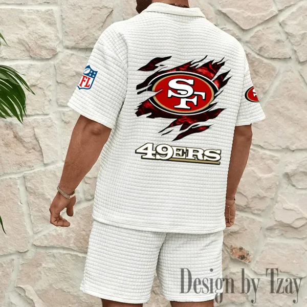 San Francisco 49ers Men's Waffle Knit Short Sleeve Slim Fit Soft Summer And Shorts BSPTWHZSS275 - Image 2