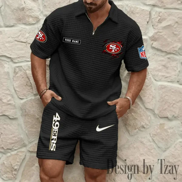 San Francisco 49ers Men's Waffle Knit Short Sleeve Slim Fit Soft Summer And Shorts BSPTWHZSS275 - Image 5