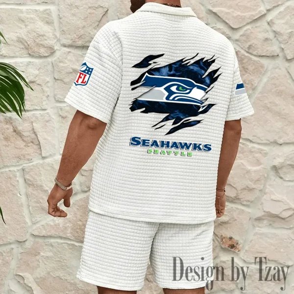 Seattle Seahawks Men's Waffle Knit Short Sleeve Slim Fit Soft Summer And Shorts BSPTWHZSS276 - Image 5