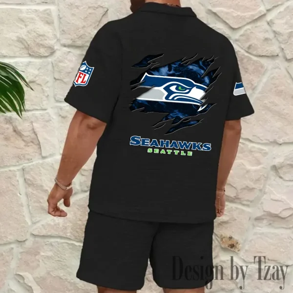 Seattle Seahawks Men's Waffle Knit Short Sleeve Slim Fit Soft Summer And Shorts BSPTWHZSS276 - Image 3