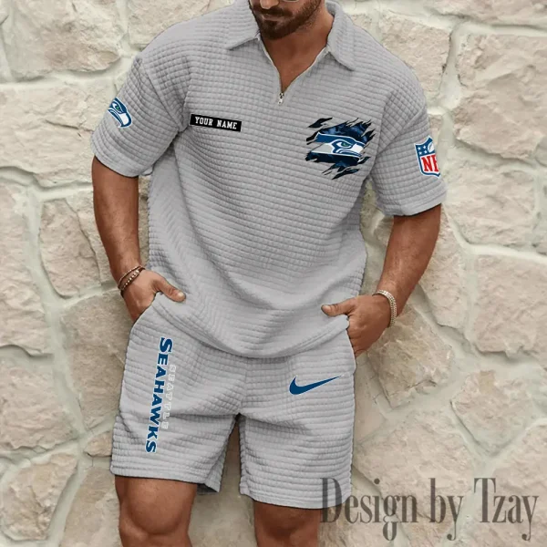 Seattle Seahawks Men's Waffle Knit Short Sleeve Slim Fit Soft Summer And Shorts BSPTWHZSS276 - Image 6
