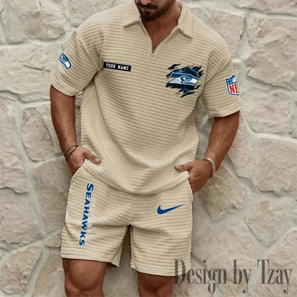 Seattle Seahawks Men's Waffle Knit Short Sleeve Slim Fit Soft Summer And Shorts BSPTWHZSS276 - Image 7