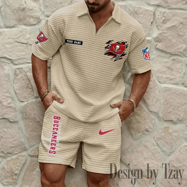 Tampa Bay Buccaneers Men's Waffle Knit Short Sleeve Slim Fit Soft Summer And Shorts BSPTWHZSS277 - Image 3