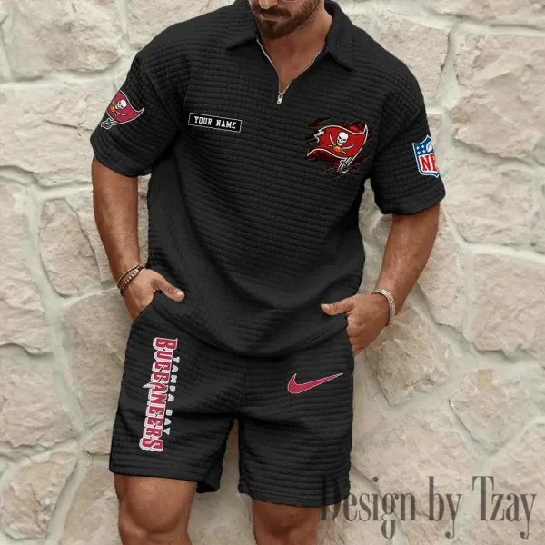 Tampa Bay Buccaneers Men's Waffle Knit Short Sleeve Slim Fit Soft Summer And Shorts BSPTWHZSS277