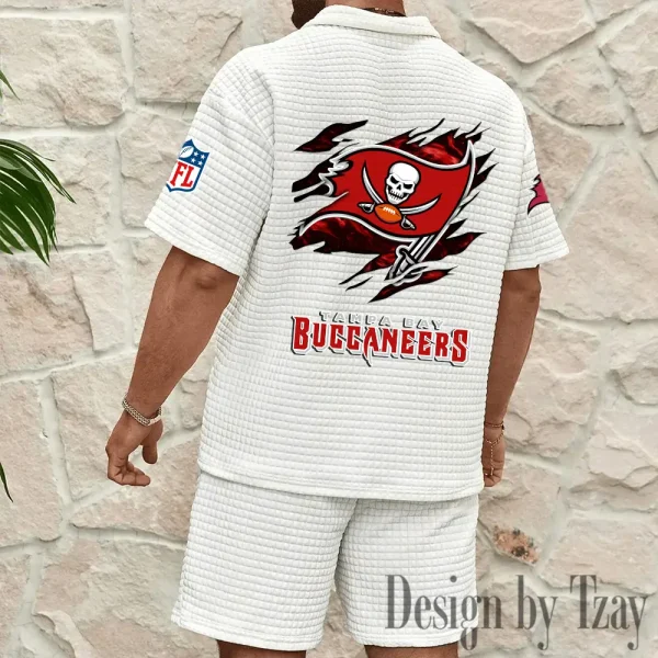 Tampa Bay Buccaneers Men's Waffle Knit Short Sleeve Slim Fit Soft Summer And Shorts BSPTWHZSS277 - Image 5