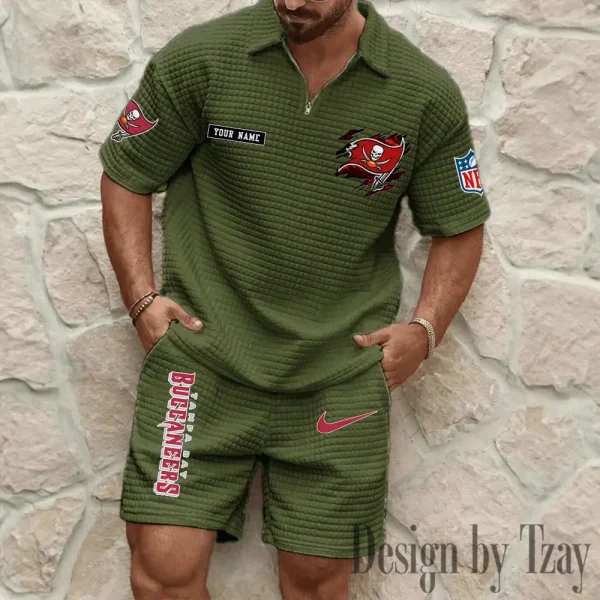 Tampa Bay Buccaneers Men's Waffle Knit Short Sleeve Slim Fit Soft Summer And Shorts BSPTWHZSS277 - Image 6