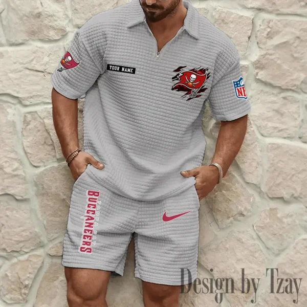 Tampa Bay Buccaneers Men's Waffle Knit Short Sleeve Slim Fit Soft Summer And Shorts BSPTWHZSS277 - Image 7