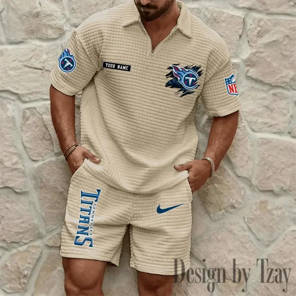 Tennessee Titans Men's Waffle Knit Short Sleeve Slim Fit Soft Summer And Shorts BSPTWHZSS278 - Image 3