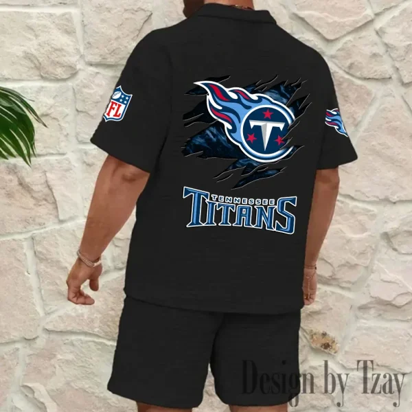 Tennessee Titans Men's Waffle Knit Short Sleeve Slim Fit Soft Summer And Shorts BSPTWHZSS278 - Image 5