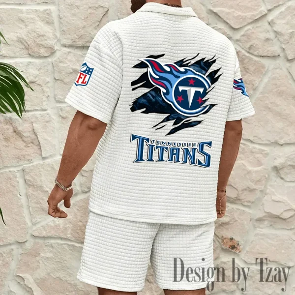 Tennessee Titans Men's Waffle Knit Short Sleeve Slim Fit Soft Summer And Shorts BSPTWHZSS278 - Image 2