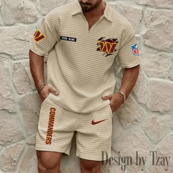 Washington Commanders Men's Waffle Knit Short Sleeve Slim Fit Soft Summer And Shorts BSPTWHZSS279