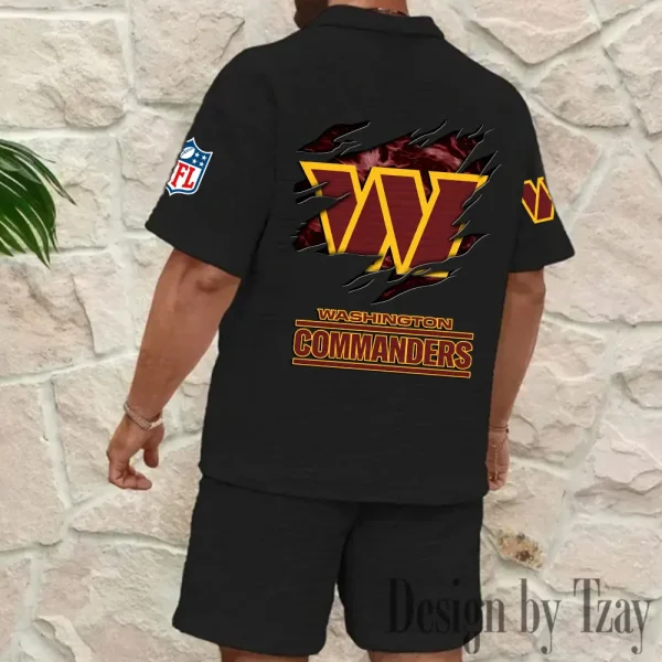 Washington Commanders Men's Waffle Knit Short Sleeve Slim Fit Soft Summer And Shorts BSPTWHZSS279 - Image 3