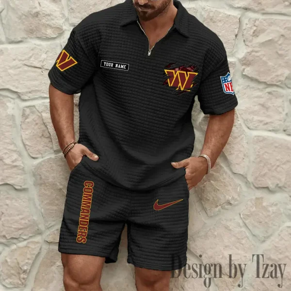 Washington Commanders Men's Waffle Knit Short Sleeve Slim Fit Soft Summer And Shorts BSPTWHZSS279 - Image 2